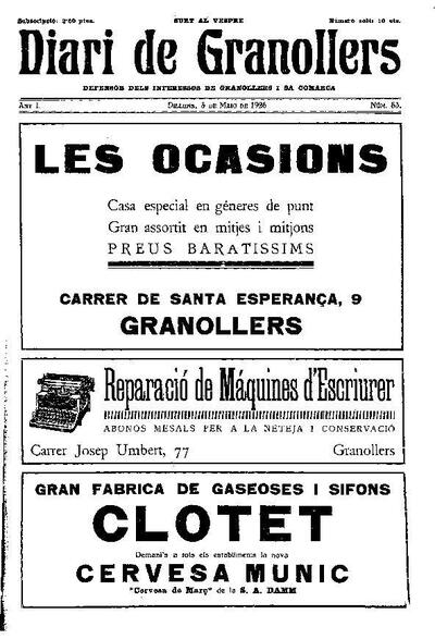 Diari de Granollers, 3/5/1926 [Issue]