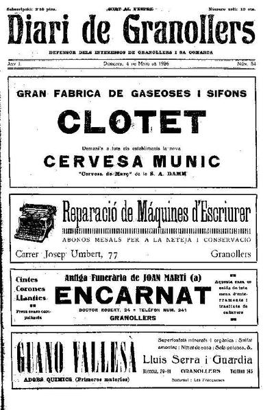 Diari de Granollers, 4/5/1926 [Issue]