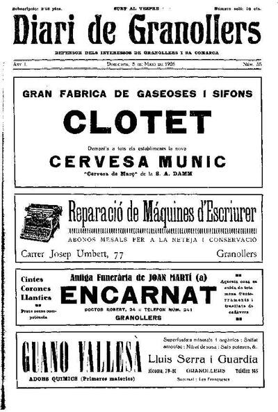 Diari de Granollers, 5/5/1926 [Issue]