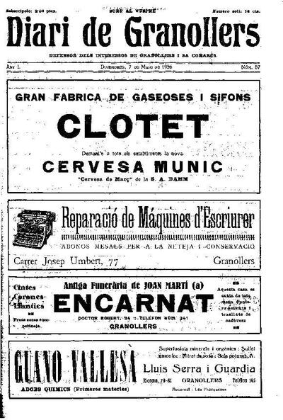 Diari de Granollers, 7/5/1926 [Issue]