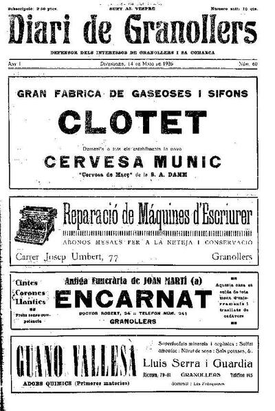 Diari de Granollers, 14/5/1926 [Issue]