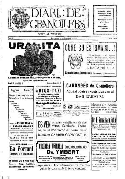 Diari de Granollers, 20/12/1929 [Issue]