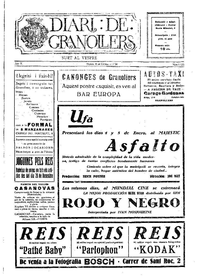 Diari de Granollers, 2/1/1930 [Issue]