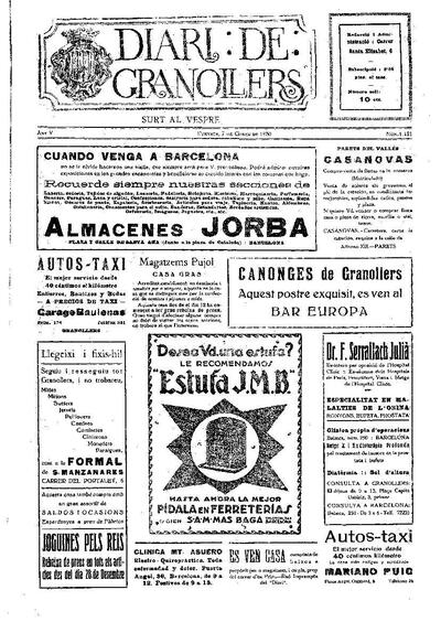 Diari de Granollers, 7/1/1930 [Issue]