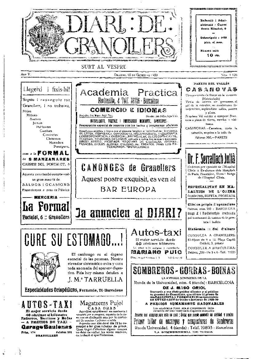 Diari de Granollers, 13/1/1930 [Issue]