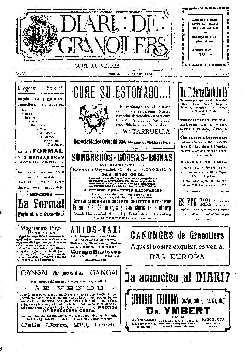 Diari de Granollers, 15/1/1930 [Issue]