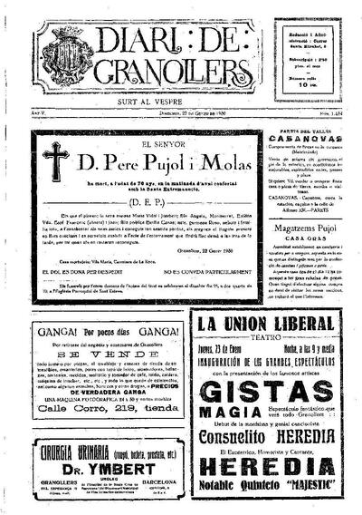 Diari de Granollers, 22/1/1930 [Issue]
