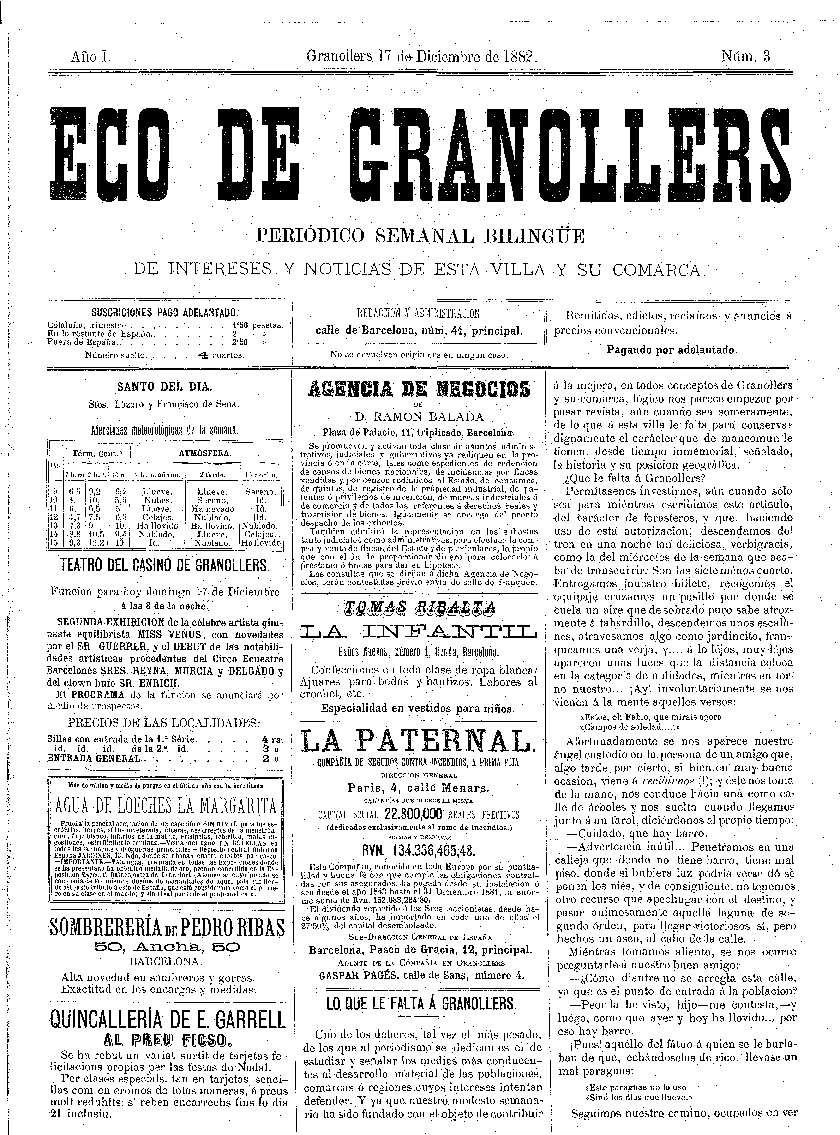 Eco de Granollers, 17/12/1882 [Exemplar]