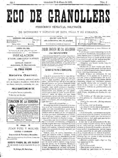 Eco de Granollers, 21/1/1883 [Exemplar]