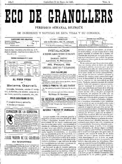 Eco de Granollers, 28/1/1883 [Ejemplar]