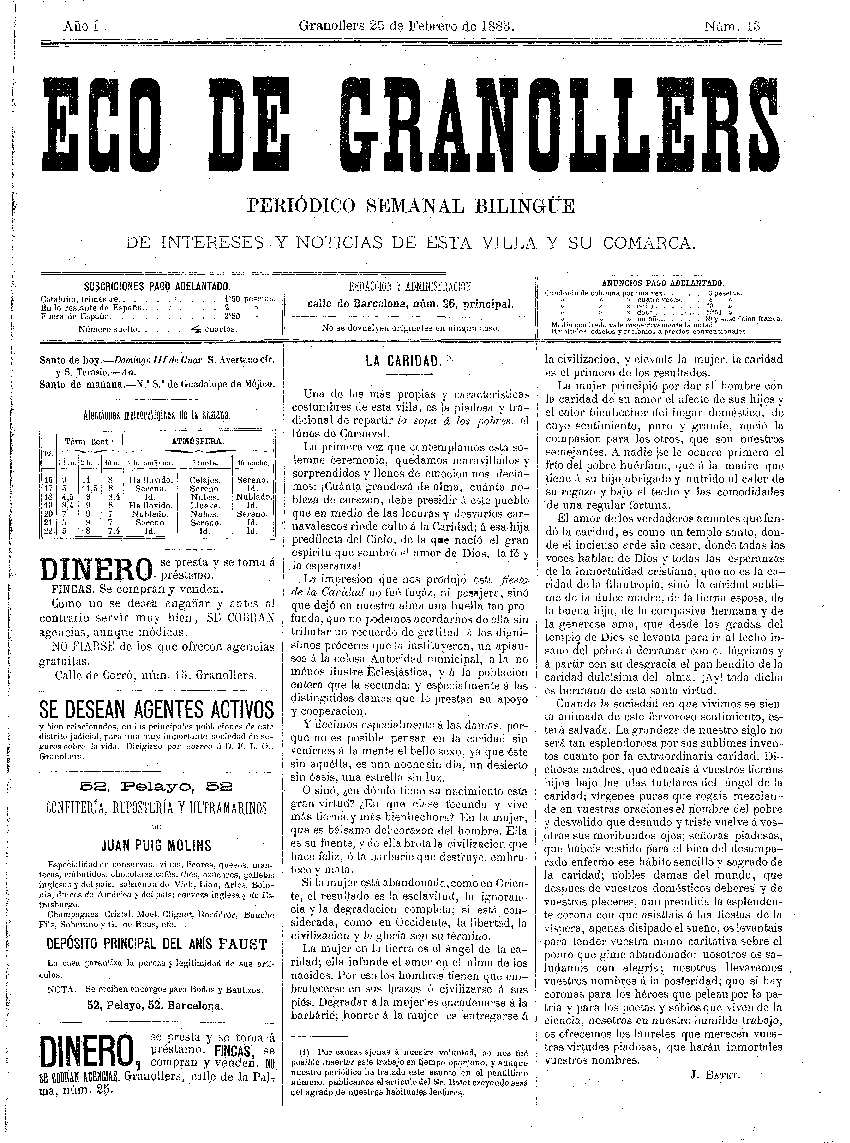 Eco de Granollers, 25/2/1883 [Ejemplar]