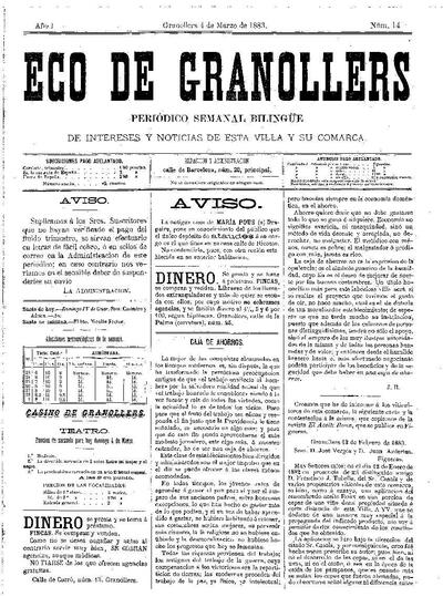 Eco de Granollers, 4/3/1883 [Ejemplar]