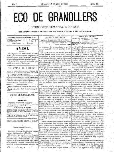 Eco de Granollers, 8/4/1883 [Exemplar]