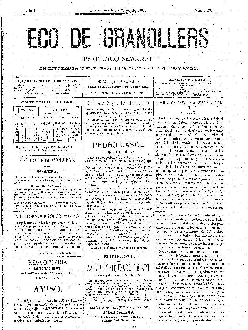 Eco de Granollers, 6/5/1883 [Ejemplar]