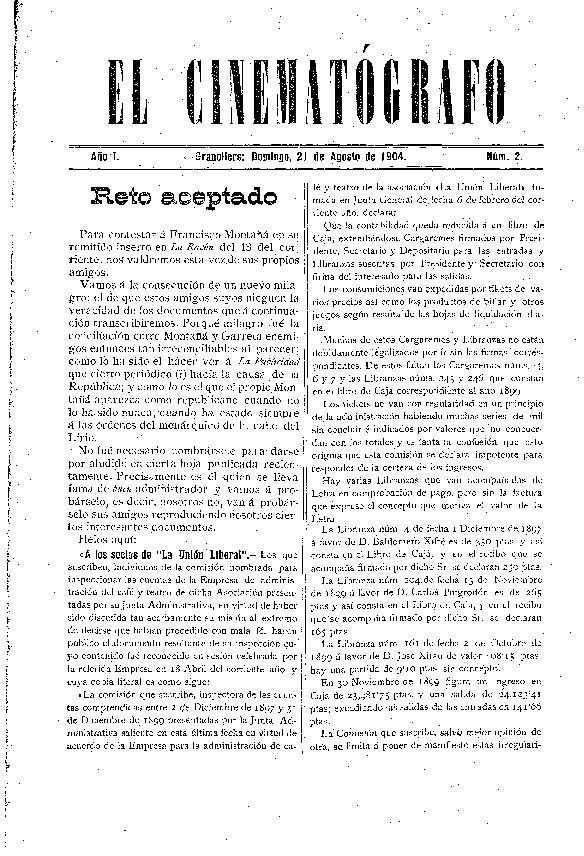 El Cinematógrafo, 21/8/1904 [Issue]