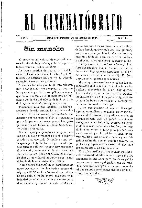 El Cinematógrafo, 28/8/1904 [Issue]