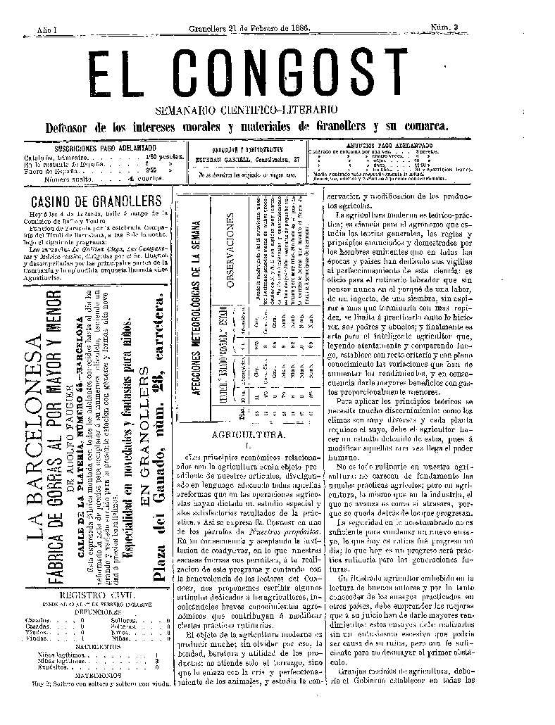 El Congost, 21/2/1886 [Ejemplar]