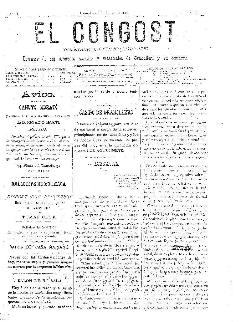 El Congost, 7/3/1886 [Ejemplar]
