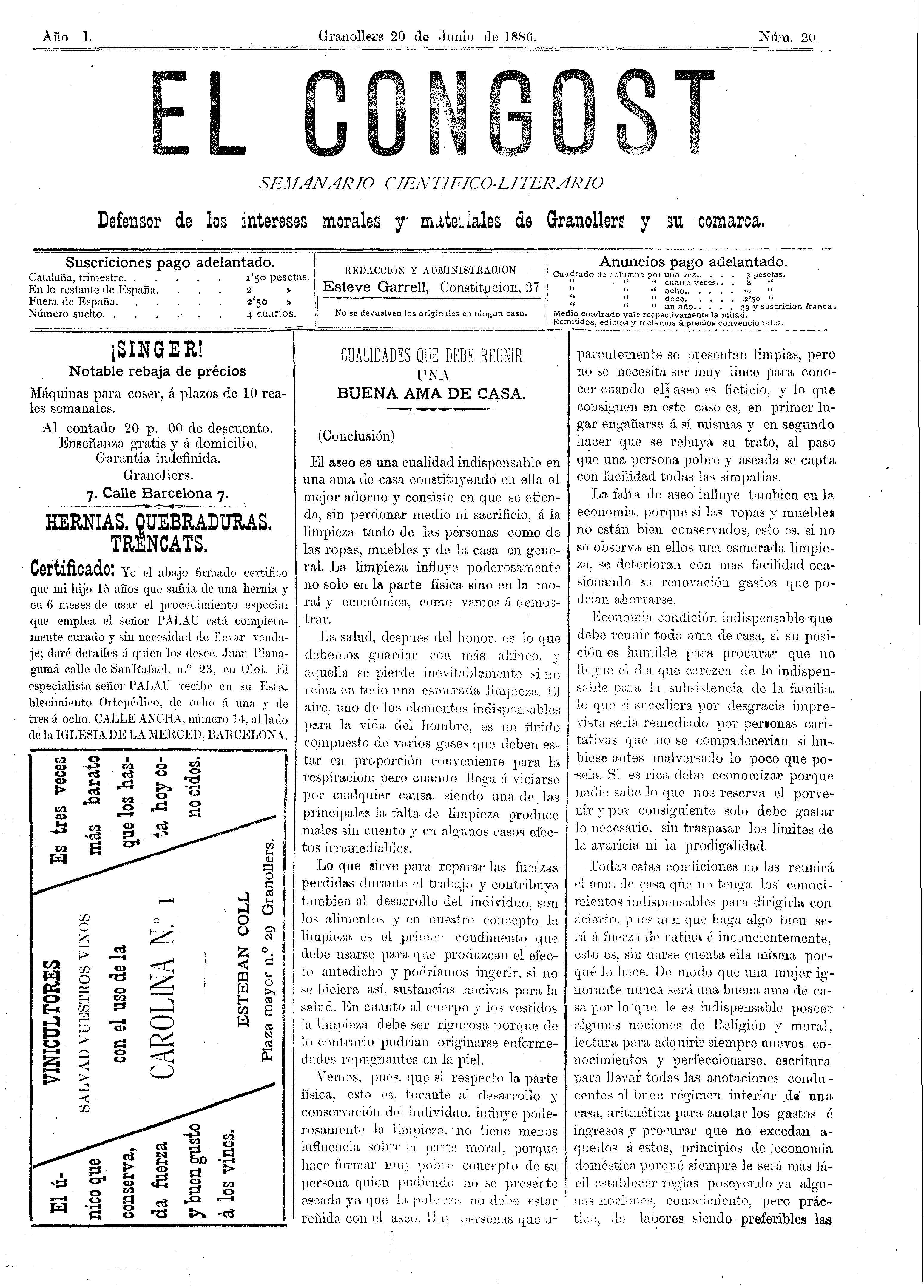 El Congost, 20/6/1886 [Exemplar]