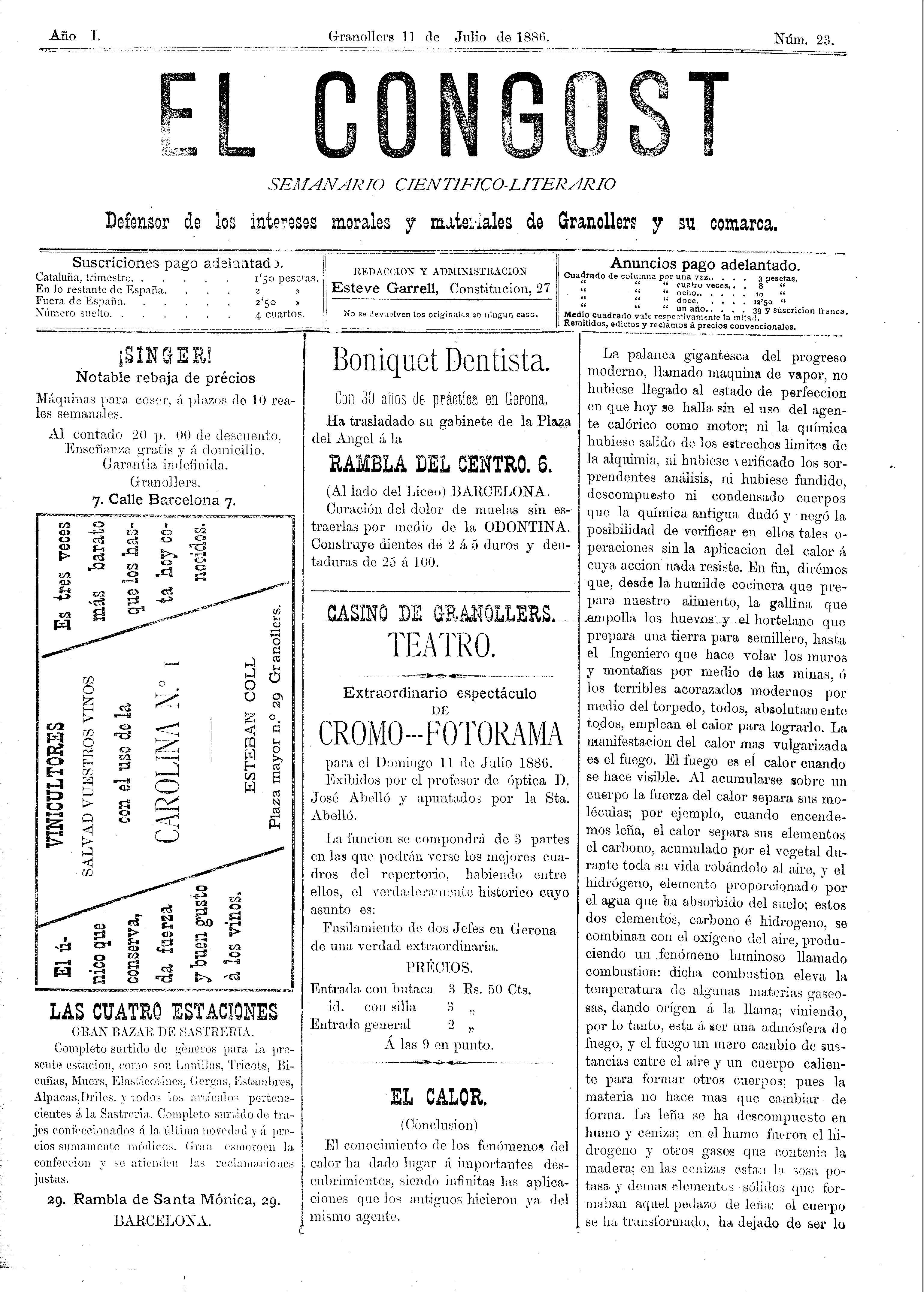El Congost, 11/7/1886 [Ejemplar]