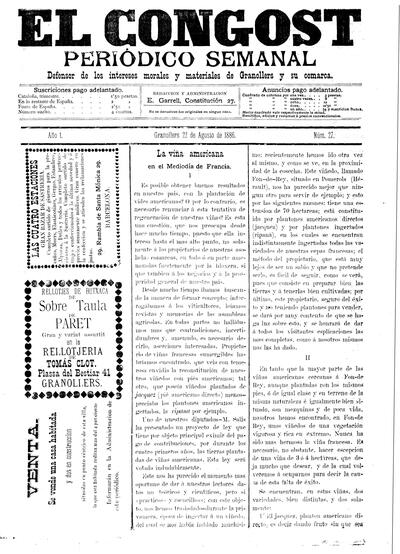 El Congost, 22/8/1886 [Ejemplar]