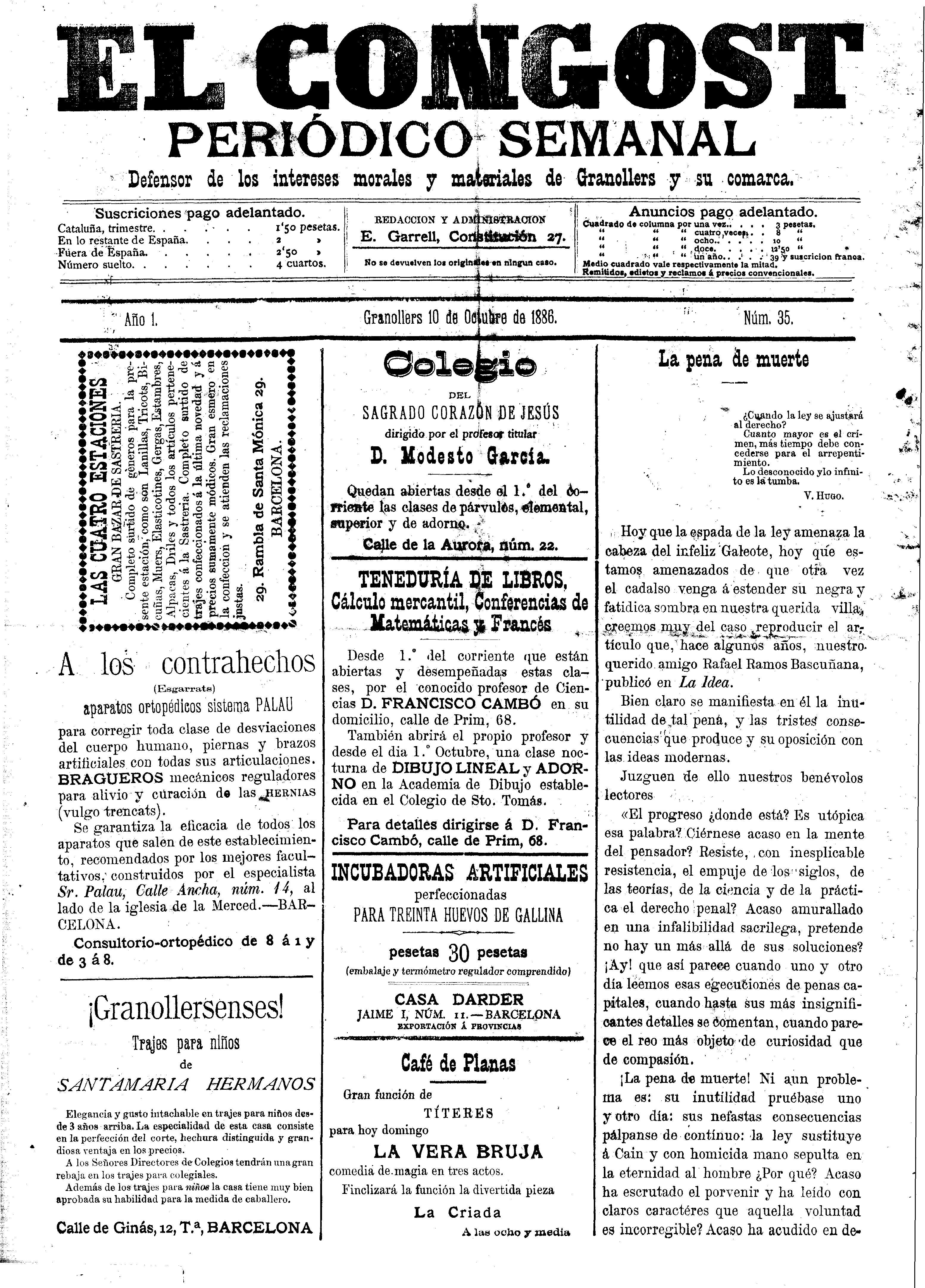 El Congost, 10/10/1886 [Ejemplar]