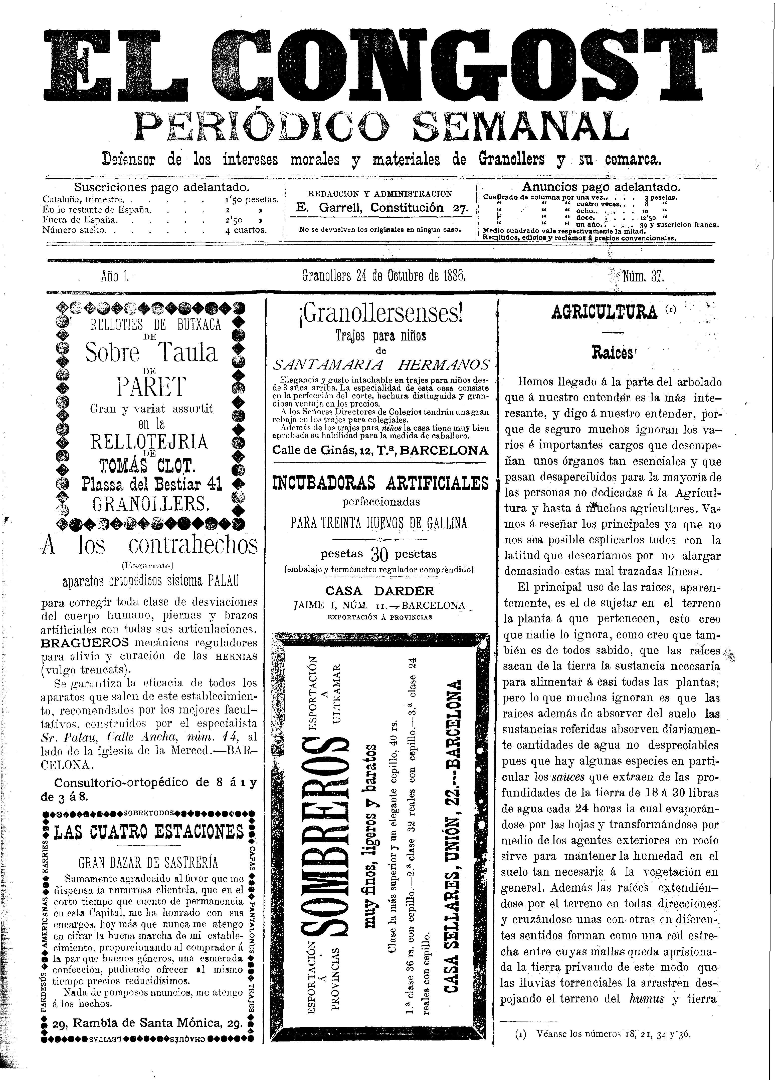 El Congost, 24/10/1886 [Ejemplar]