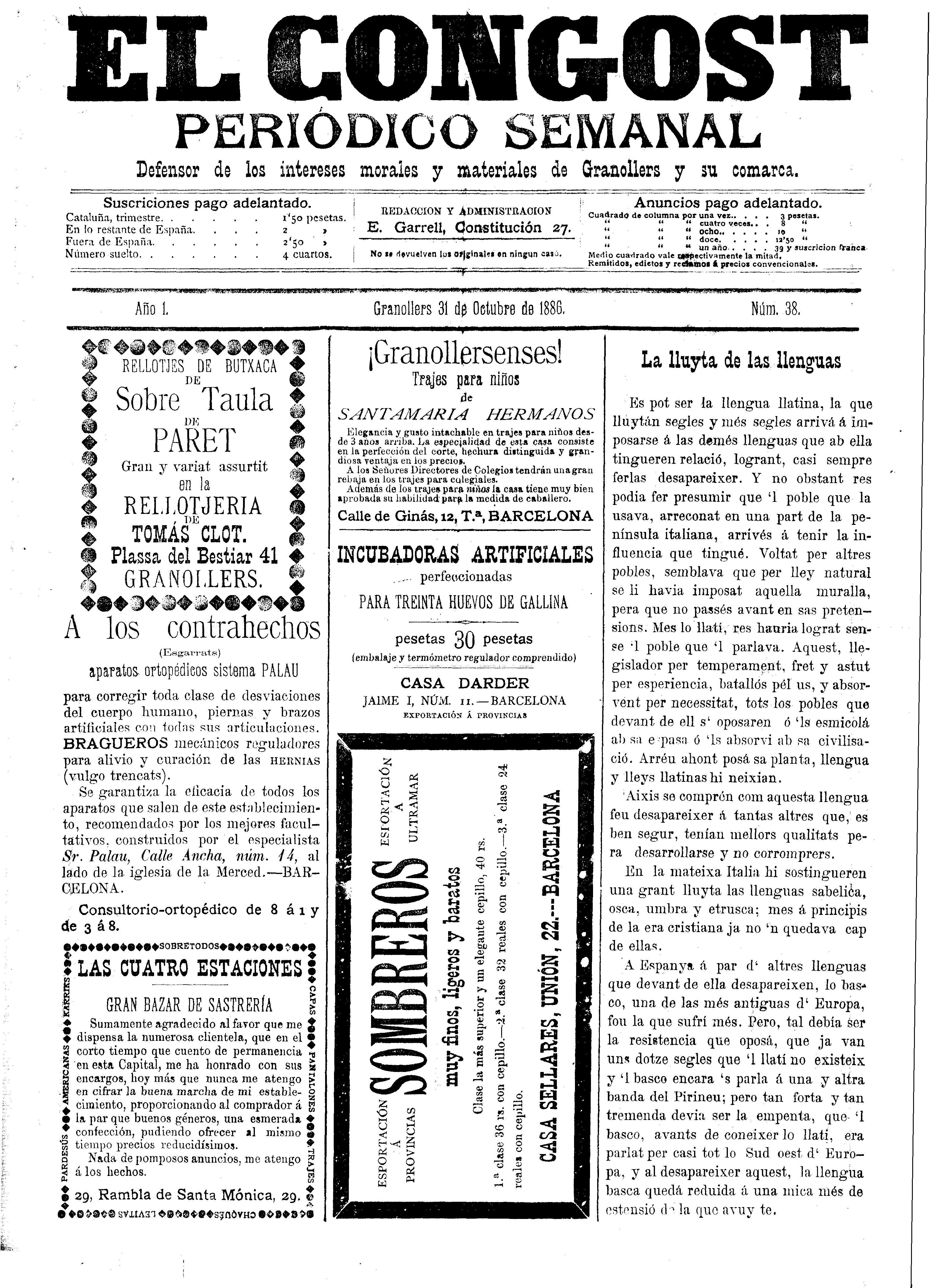 El Congost, 31/10/1886 [Ejemplar]