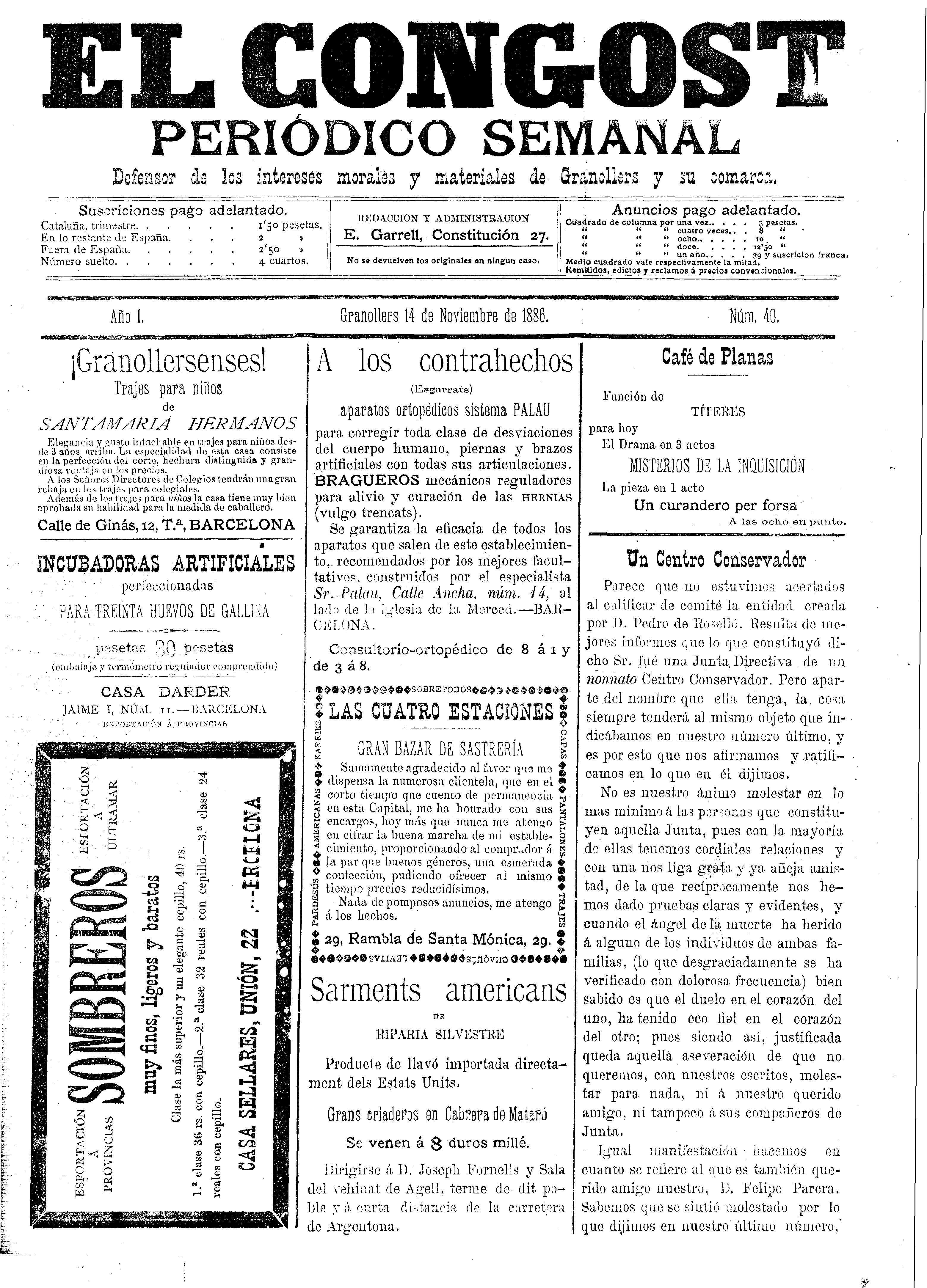 El Congost, 14/11/1886 [Ejemplar]