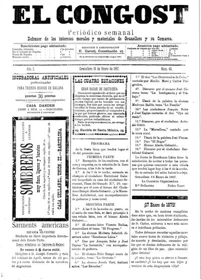 El Congost, 16/1/1887 [Issue]