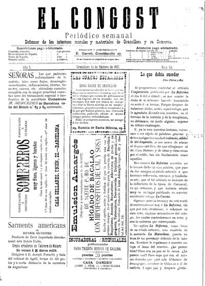 El Congost, 13/2/1887 [Ejemplar]