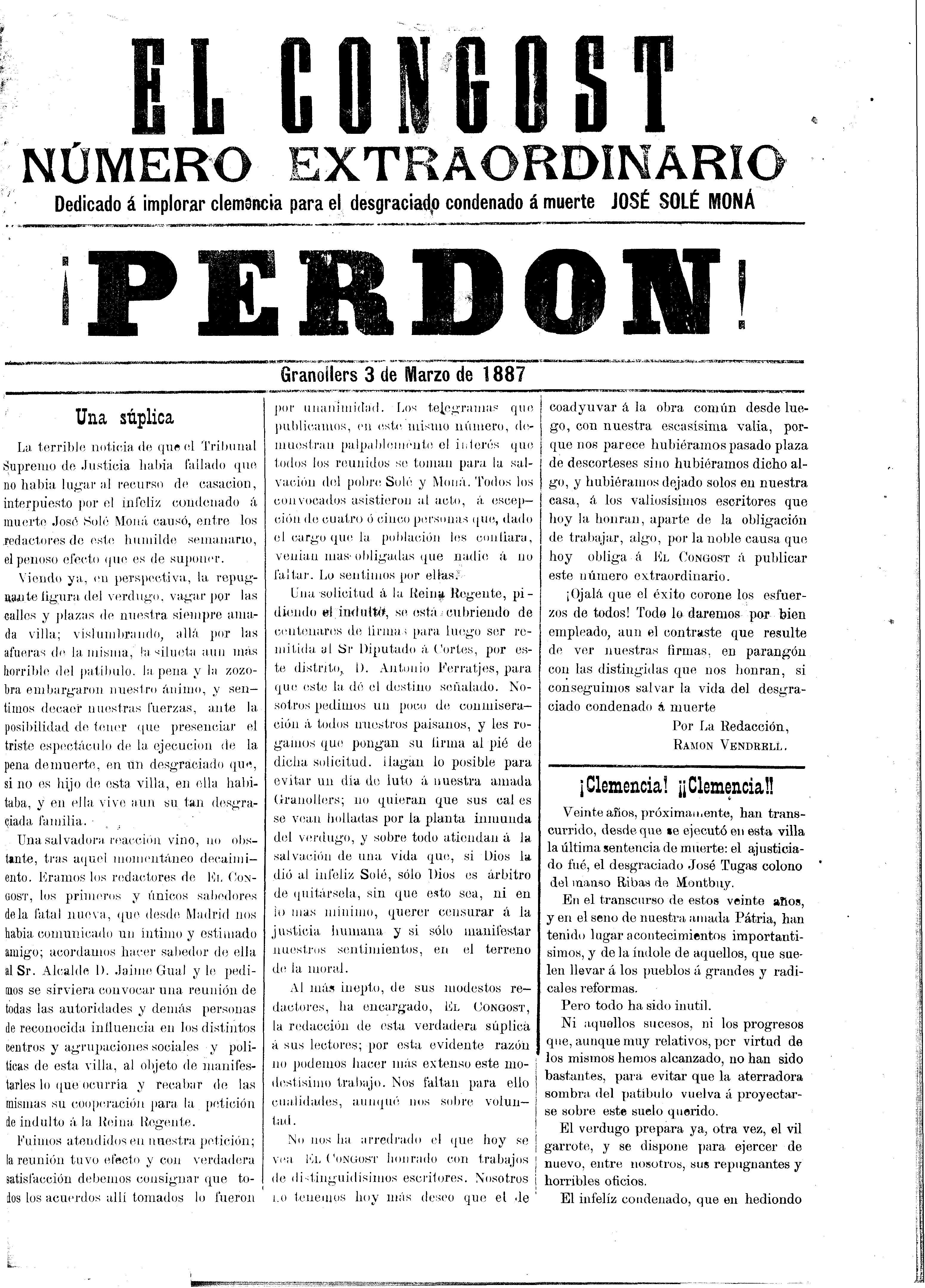 El Congost, 3/3/1887 [Issue]