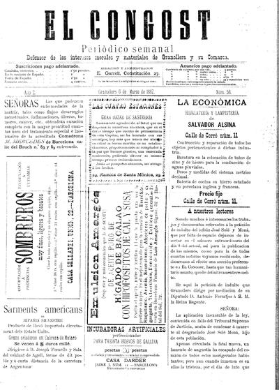 El Congost, 6/3/1887 [Ejemplar]