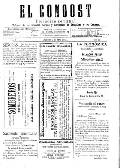 El Congost, 13/3/1887 [Ejemplar]