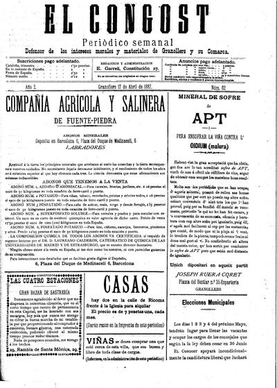 El Congost, 17/4/1887 [Ejemplar]