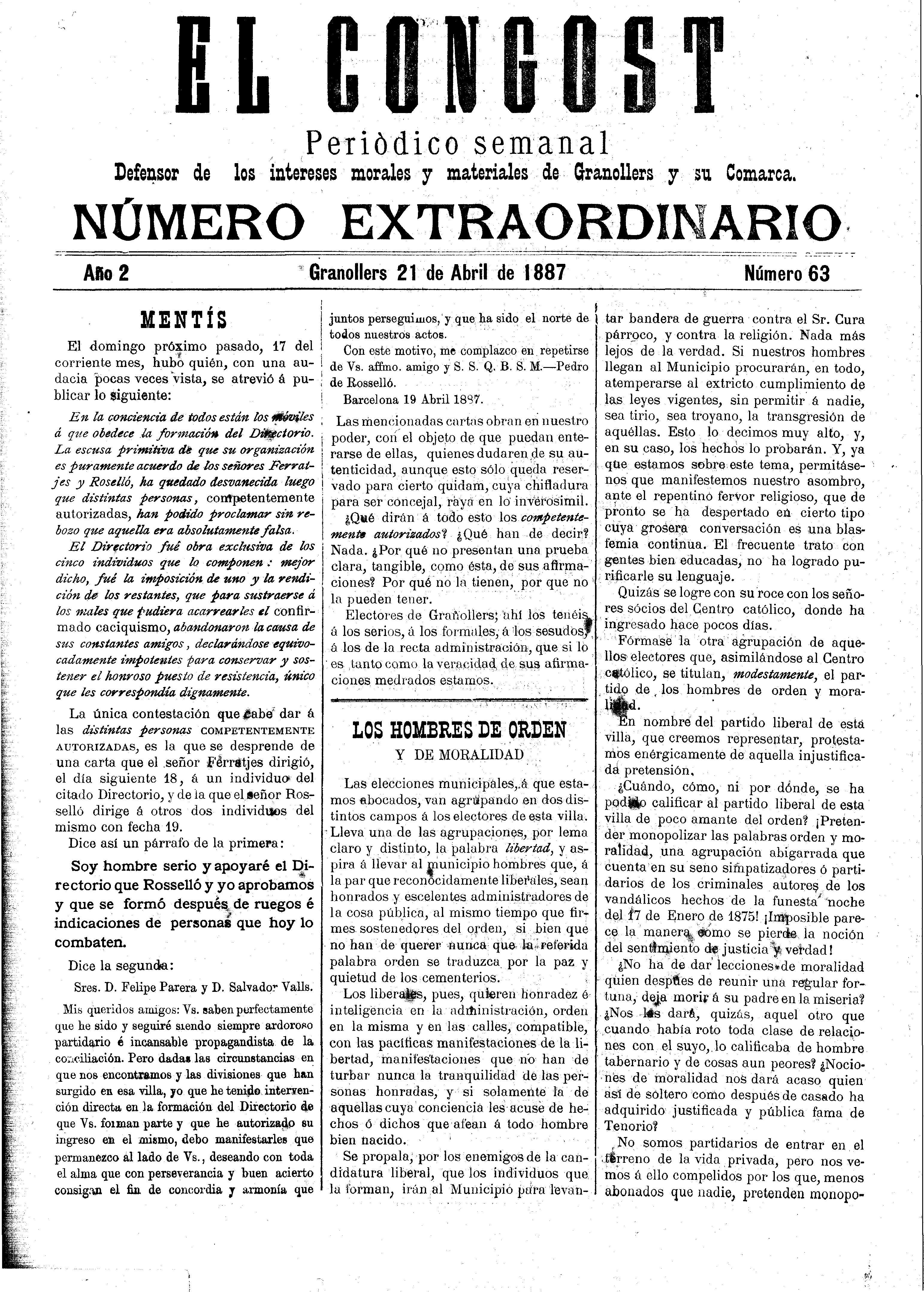 El Congost, 21/4/1887 [Issue]