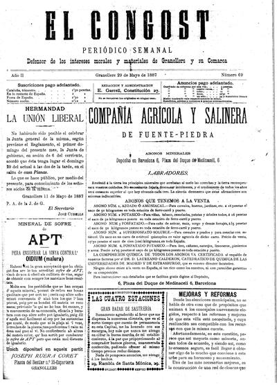 El Congost, 29/5/1887 [Ejemplar]