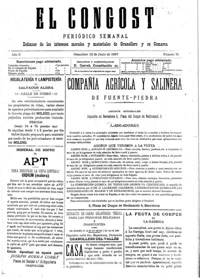 El Congost, 12/6/1887 [Issue]