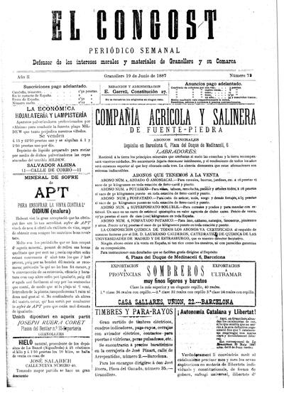 El Congost, 19/6/1887 [Issue]