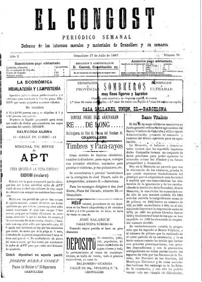 El Congost, 17/7/1887 [Ejemplar]