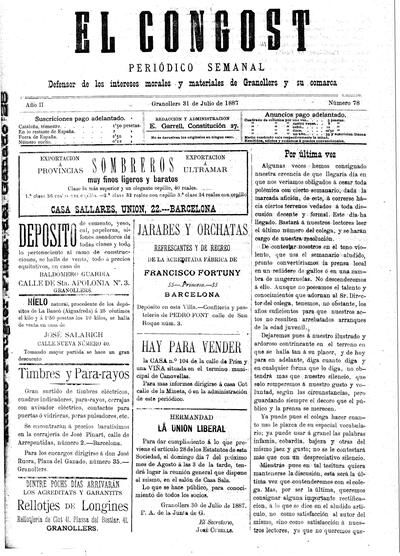 El Congost, 31/7/1887 [Ejemplar]