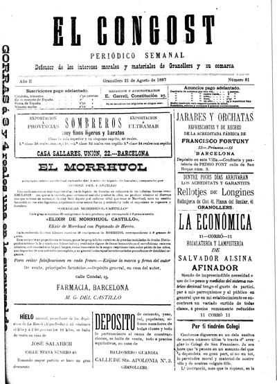 El Congost, 21/8/1887 [Issue]