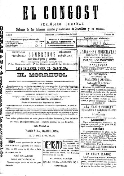 El Congost, 11/9/1887 [Ejemplar]