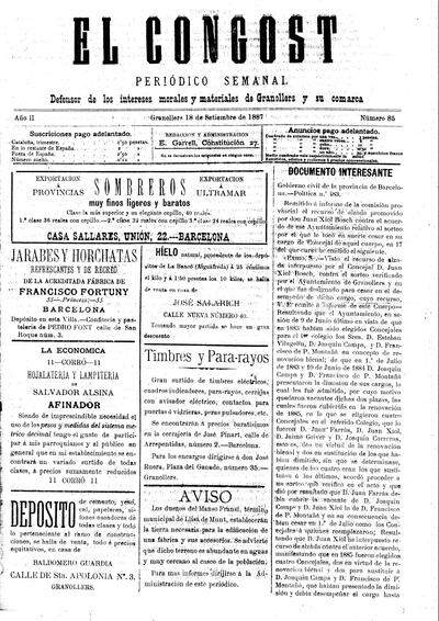 El Congost, 18/9/1887 [Ejemplar]