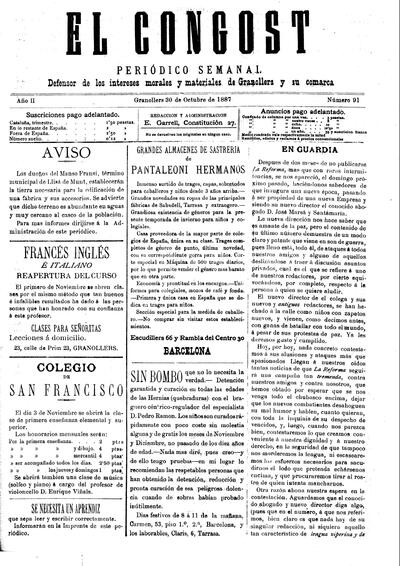 El Congost, 30/10/1887 [Ejemplar]