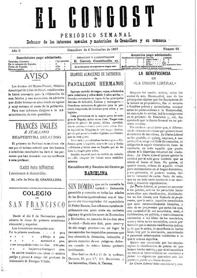 El Congost, 6/11/1887 [Ejemplar]