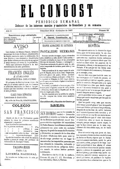 El Congost, 13/11/1887 [Issue]