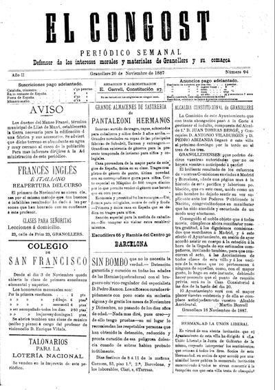 El Congost, 20/11/1887 [Issue]