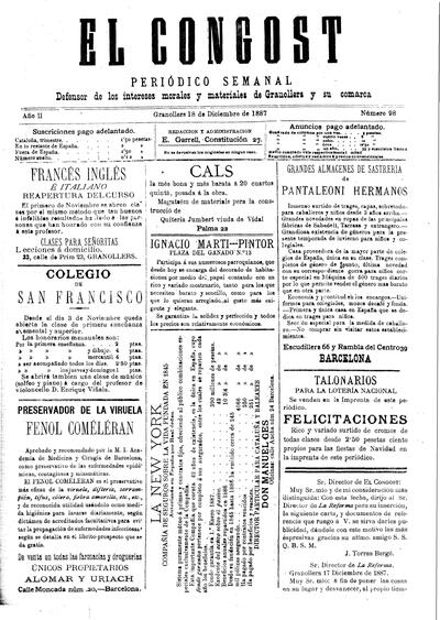 El Congost, 18/12/1887 [Ejemplar]