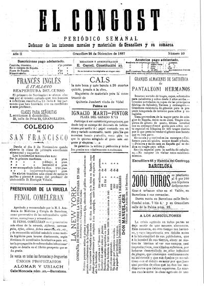 El Congost, 25/12/1887 [Issue]